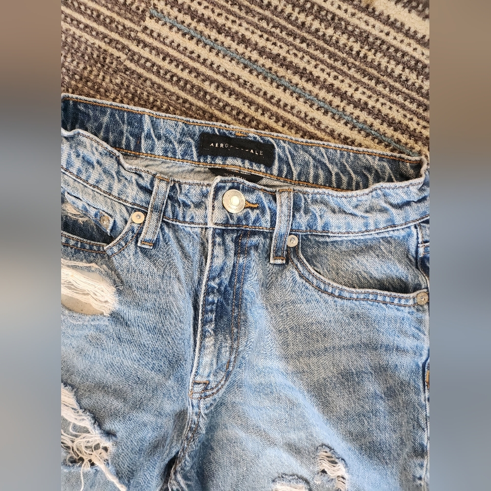Aeropostale Mom Jeans Light Blue Denim High Rise Distressed - Picture 3 of 10